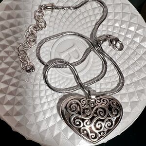 Brighton Retired Silver Filigree Heart Pendant